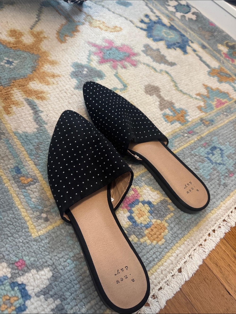 a new day Black Studded Pointed-Toe Mule Slides
